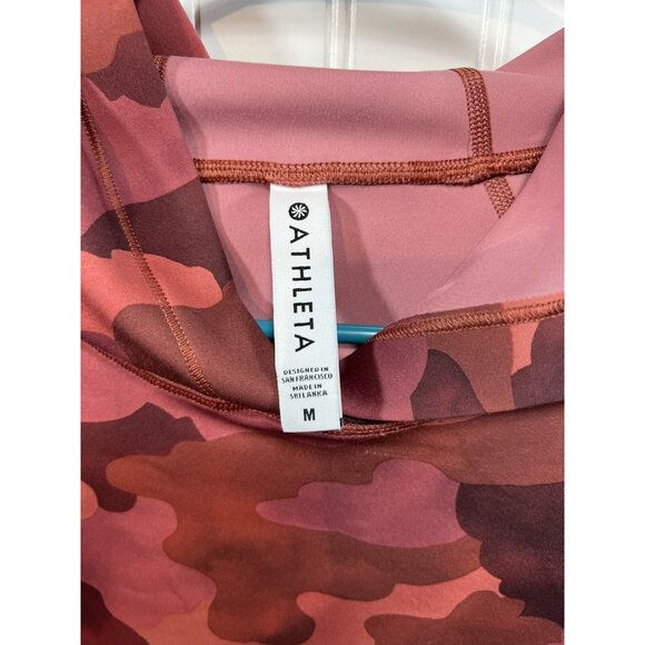 Athleta Pinnacle Cropped Hoodie Top Medium Red Mantra Print Thumb Holes - Picture 6 of 8